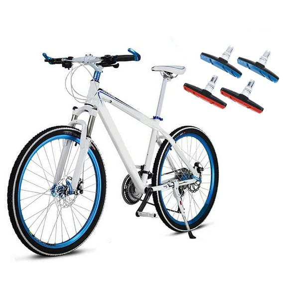 2 Pairs of Brake Block Bike V Brake Pads Bike Braking Shoes Blocks Cycling Accessories (Red Blue)