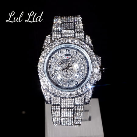 Luxury Hip Hop Bling Rhinestone Wrist Watch, West Coast Style Glow-in-the-Dark Watch for Rappers, No Battery Included, Perfect Gift for Christmas Valentine's & Thanksgiving