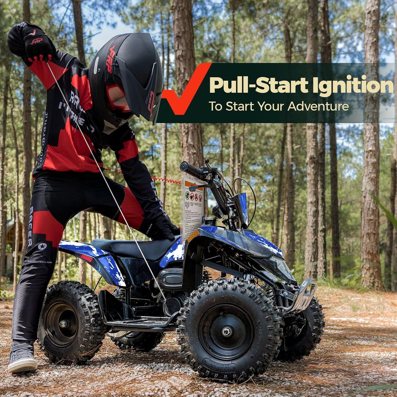 FRP 40cc Gas Powered Mini ATV, 4-Stroke Off-Road 4 Wheeler for Ages 13+, Up to 15 MPH, Adjustable Speed Control, Front & Rear Disc Brakes, Pull Start