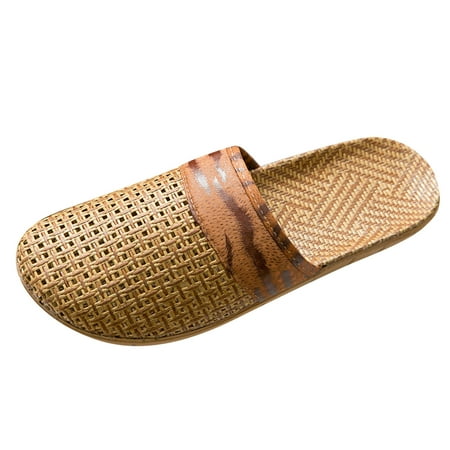 

ZTTD Couples Same Non Slip Home Linen Slippers Wooden Floor Comfortable Sandals Brown