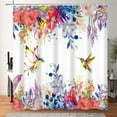thumbnail image 5 of SUNOLIFE Spring Floral with Birds Shower Curtain Colorful Flowers and Hummingbird Fabric Bathroom Curtain 72x72 in, 5 of 5