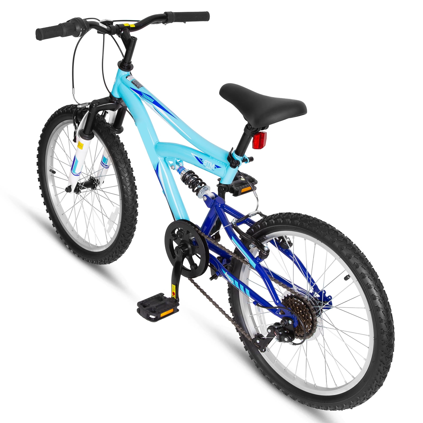 Hykolity Kids Mountain Bike 24 inch MTB Bicycle Age 8-14 Years Height 56-66 in Tween Cycling Full Suspension Sport Outdoor Bikes - Blue