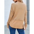 thumbnail image 3 of Womens Henley Tops Long Sleeve V Neck Shirts Casual Knit Tunic Tops Tshirts Fall Outfits with Thumb Hole Khaki XXL, 3 of 6