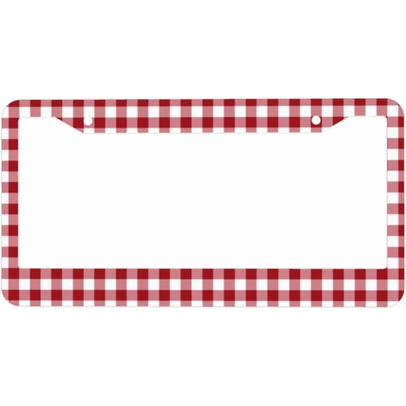 Classic Red and White Checkered Gingham Pattern License Plate Frames - License Plate Covers, 2 Packs Universal Aluminum Tag Frame for Front and Rear Car Tags, With Accessories