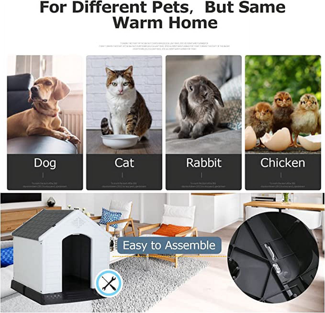YRLLENSDAN 41/35/ 27 inch Plastic Dog House Outdoor, Waterproof Dog Houses for Small Dogs House with Air Vents and Elevated Floor Indoor Weatherproof Doghouse for Small Dogs