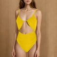 thumbnail image 3 of One Piece Cheeky Swimsuits for Women Cutout Ruched Bathing Suits Spaghetti Strap Adjustable Open Back Vacation Beachwear Yellow, XXL, 3 of 3