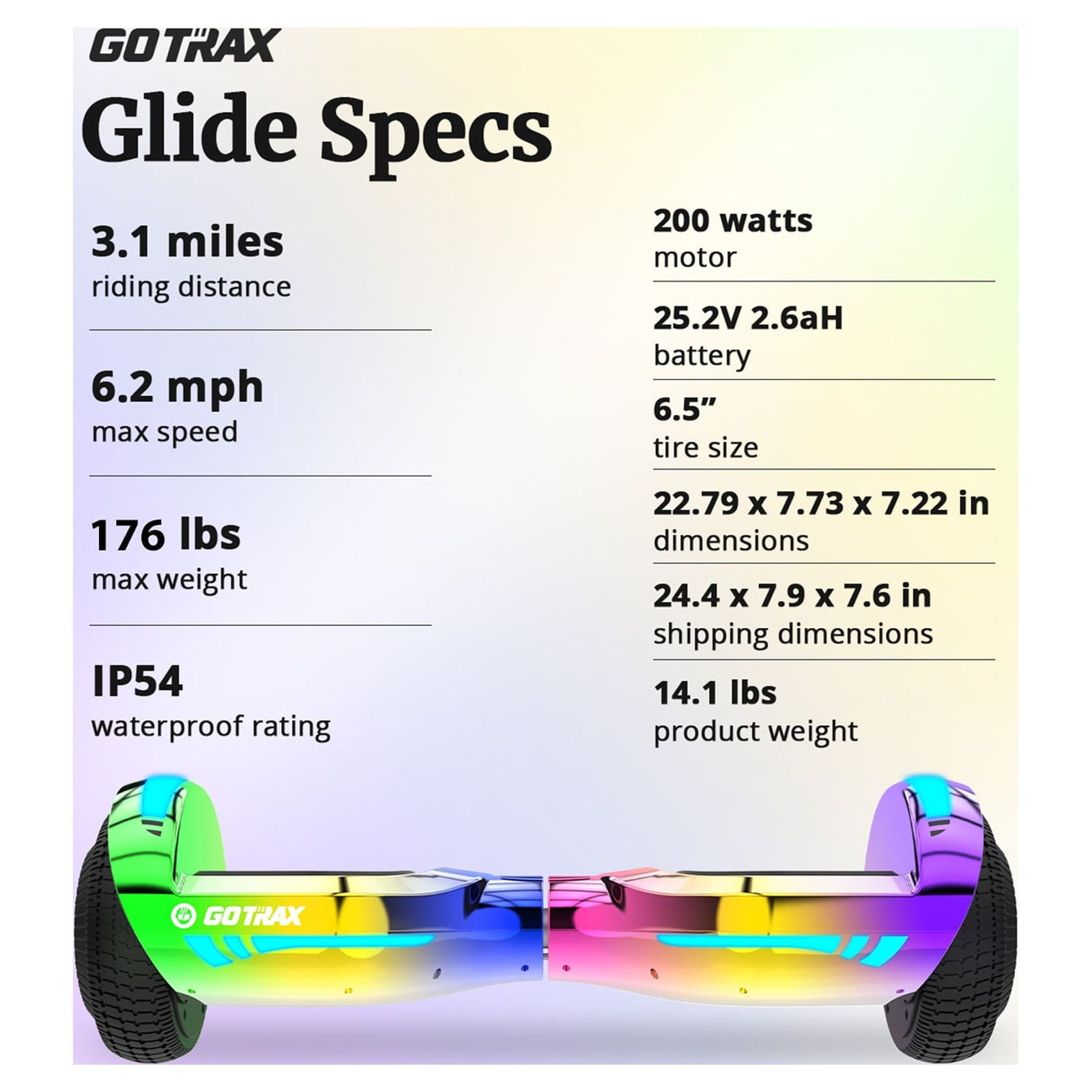 Gotrax Glide 6.5" Hoverboard for Kids Ages 6-12 with Bluetooth Speaker and Led Lights, Multicolor