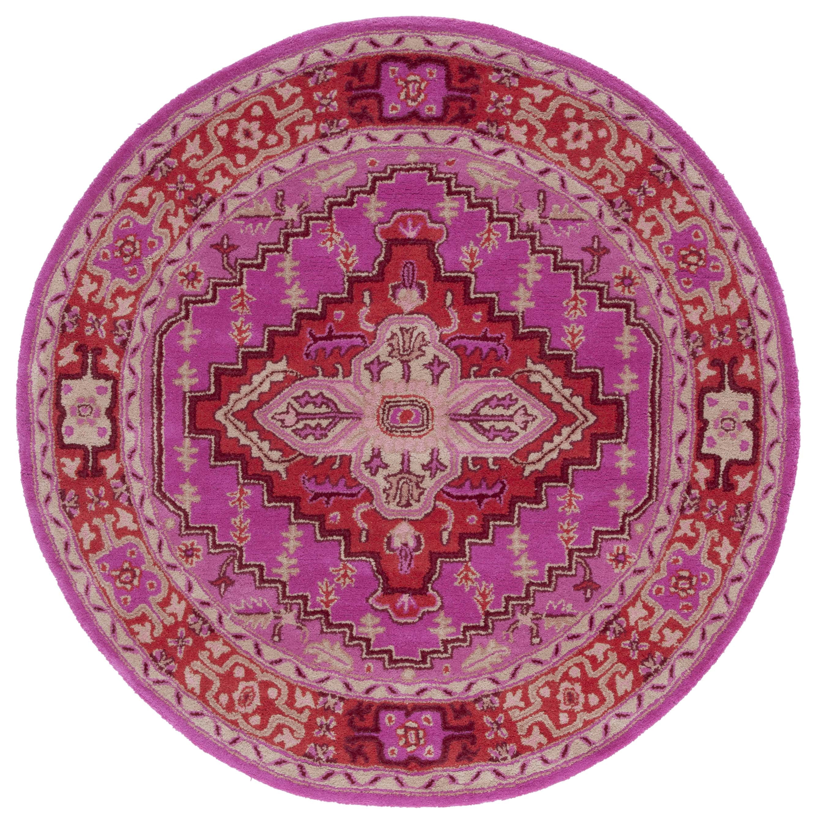 SAFAVIEH Bellagio Major Bordered Wool Area Rug, Red/Pink, 5' x 5' Round