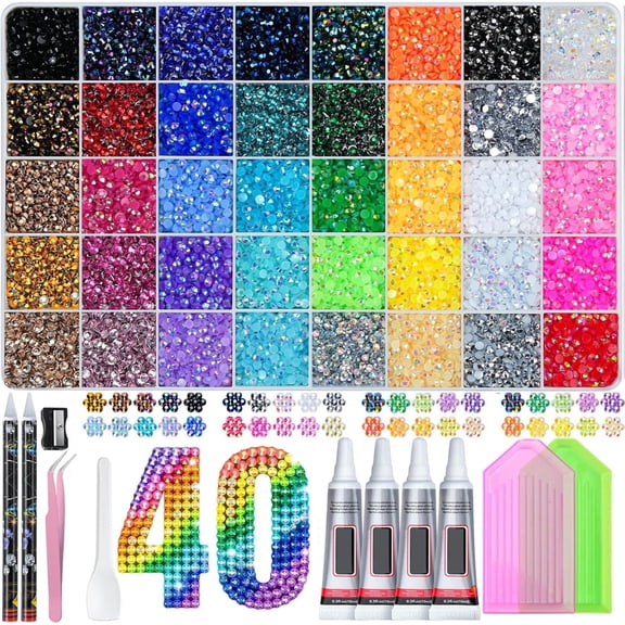 32000Pcs Jelly Rhinestones for Bedazzling, Bedazzling Kit for Diamond Art | Total 1 Boxes, 3mm Multicolor and 3mm Flatback Gems, 4Pcs B7000 Jewelry Glue & Tools for Bedazzled Thing Crafts Nail Art
