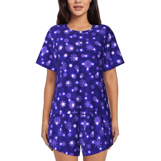 Fotbe Beautiful Purple Snowflakes Conjunto de Pijama Estampado para Mujer, 2 Piezas, Ropa de Dormir con Camiseta de Manga Corta y Shorts Suaves-Medium