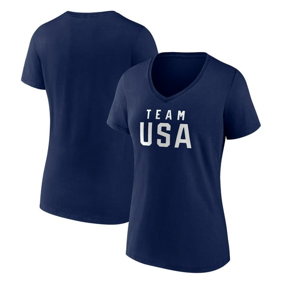 Women's  Navy Team USA 2024 Olympics Wordmark V-Neck T-Shirt