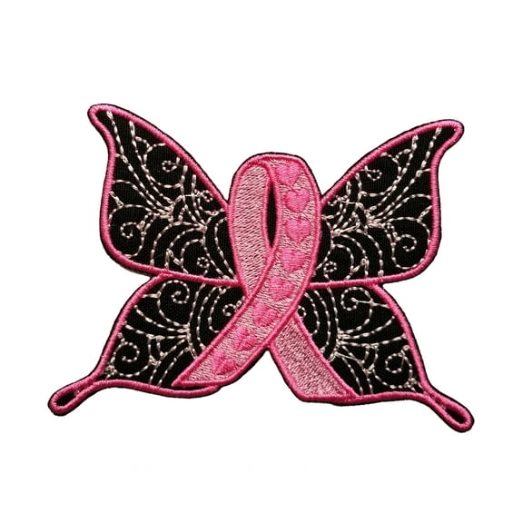 Breast Cancer Awareness Butterfly Embroidered Sew/Iron On Patch