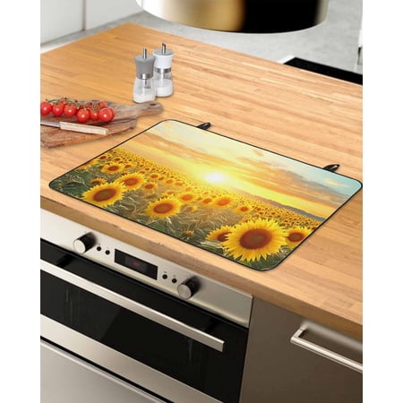 nqOlkjepod Large Induction Cooktop Protector Mat 36 x21 Sunflower Flowers Stove Top Covers for Electric Stove Summer Sunset Floral Field Pastoral Stove Burner Cover Mats Glass Top Stove Cover