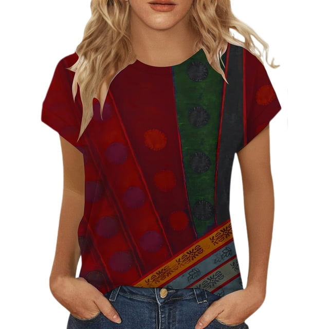 Hot Sale!Uooqdmx Blouses pour Femmes, Chemises à Manches Courtes pour Femmes, Hauts Décontractés pour Femmes, Hauts d'Été à Manches Courtes Col Rond Tunique Mignonne Tendance, Hauts de Sortie pour Femmes, Vert L