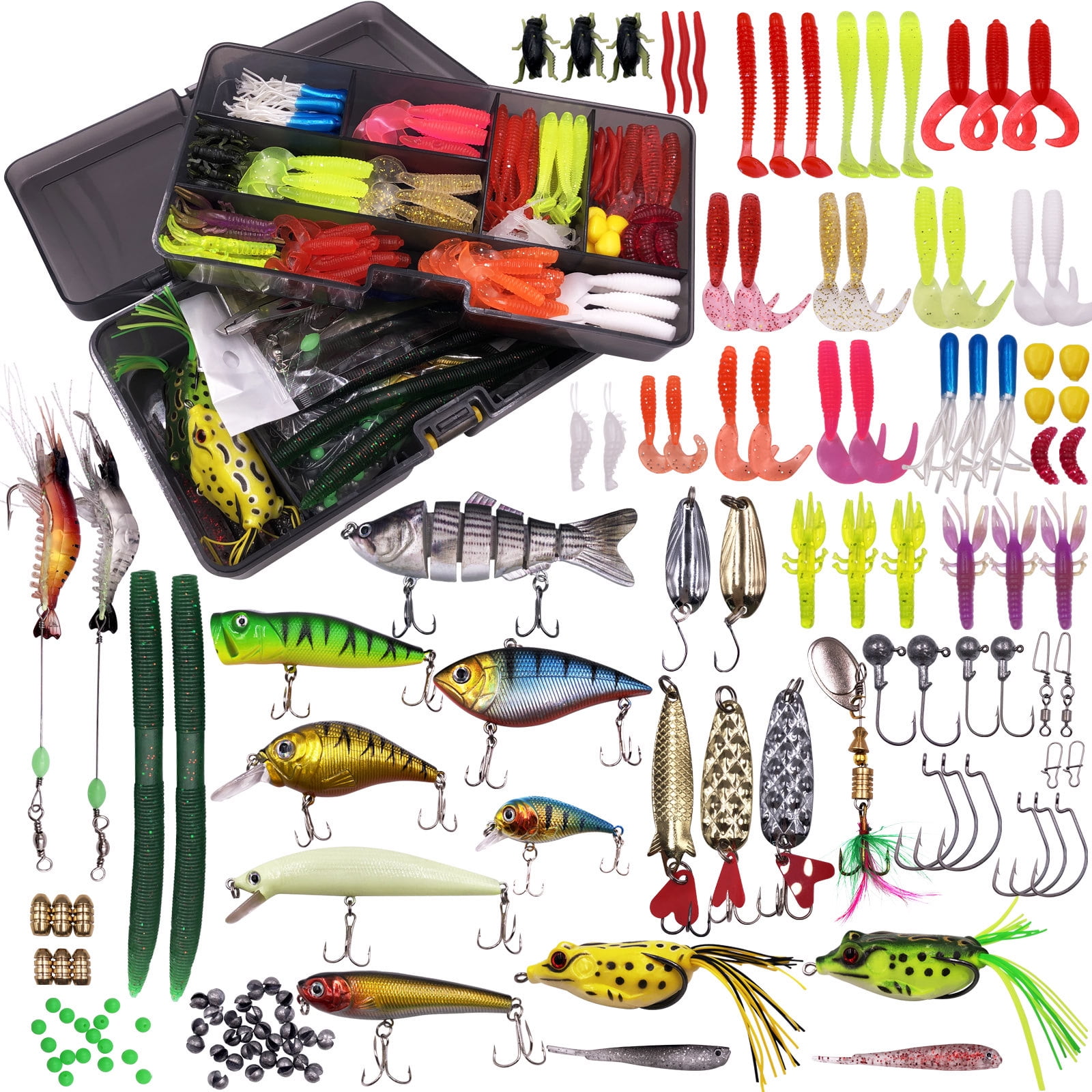 WDG 300Pcs Fishing Lures Kit for Bass, Freshwater Frog Lure with Free Tackle Box, Fishing Lure Set Including Combo Swimbaits, Crankbaits, ...