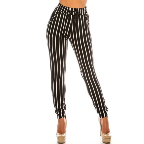 World of Leggings Buttery Soft Vertical Black Pinstripe Joggers - X-Large