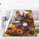 thumbnail image 1 of Balery Cute Cat Sunflower Manta de Felpa Suave y Acogedora – Cobija de Franela Aterciopelada para Cama, Lavable y Cálida para Sofá, Mascotas, Transpirable-50"x40", 1 of 7