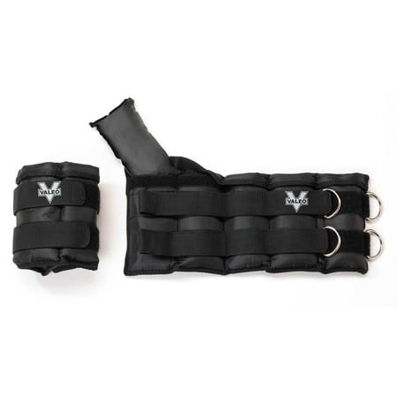 Valeo Adjustable Ankle/Wrist Weights - 10 lbs. Total (5 lbs. each) With Adjustable Metal D-ring And Soft Padding For