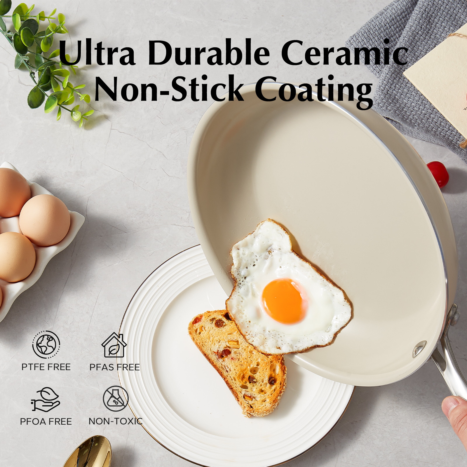 Non Stick Frying Pans Hybrid 8 Inch Ceramic Frying Pan Nonstick Skillet with Stay-Cool Handle Non Toxic Compatible with All Cooktops