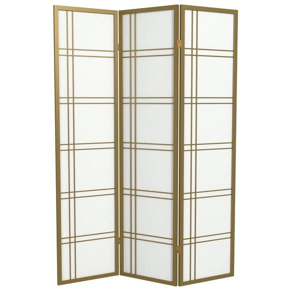 Red Lantern 6 ft. Tall Double Cross Shoji Screen - Gold - 3 Panels