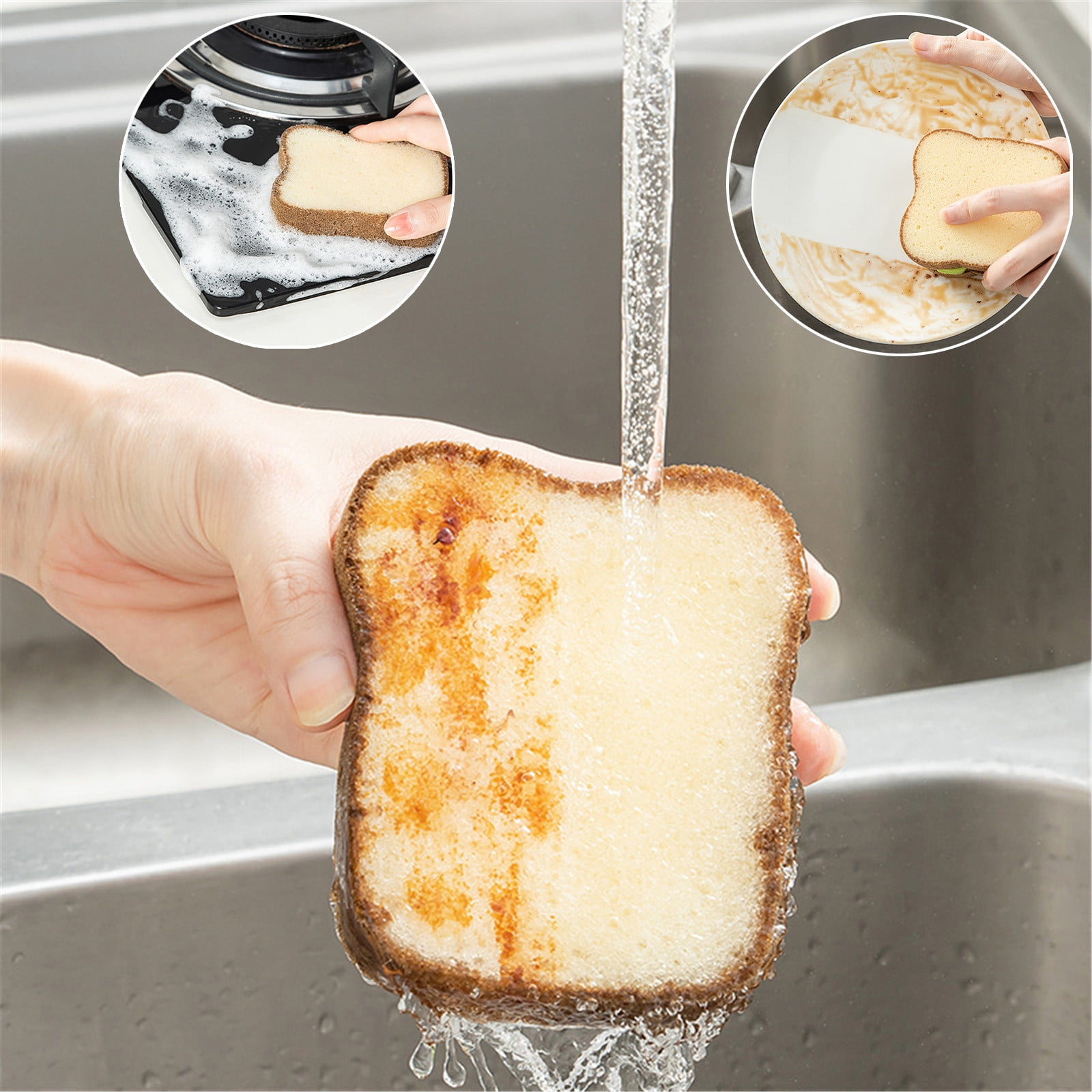 TIMIFIS Sponges Kitchen Decontamination Dishwashing Sponge, Bread Shaped Sponge, Adorable Deep Cleaning Thickened Scrub Kitchen Sponge, Dishwashing Brush For Cleaning Kitchen 3PCS -