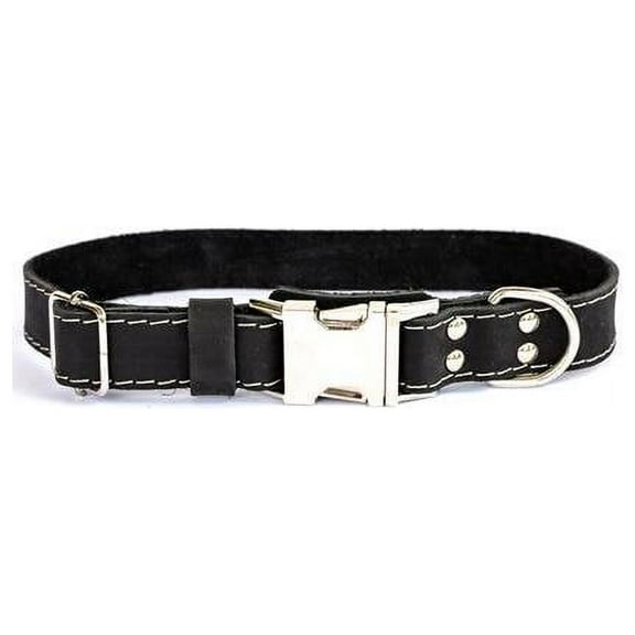 Luxury Quick Release XL Black Soft Leather Collar Width 1" Range 16" - 26"