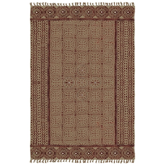 Casavani Handmade Brown Block Printed Cotton Outdoor Patio Rug Square Living Room Carpets 10x10 feet