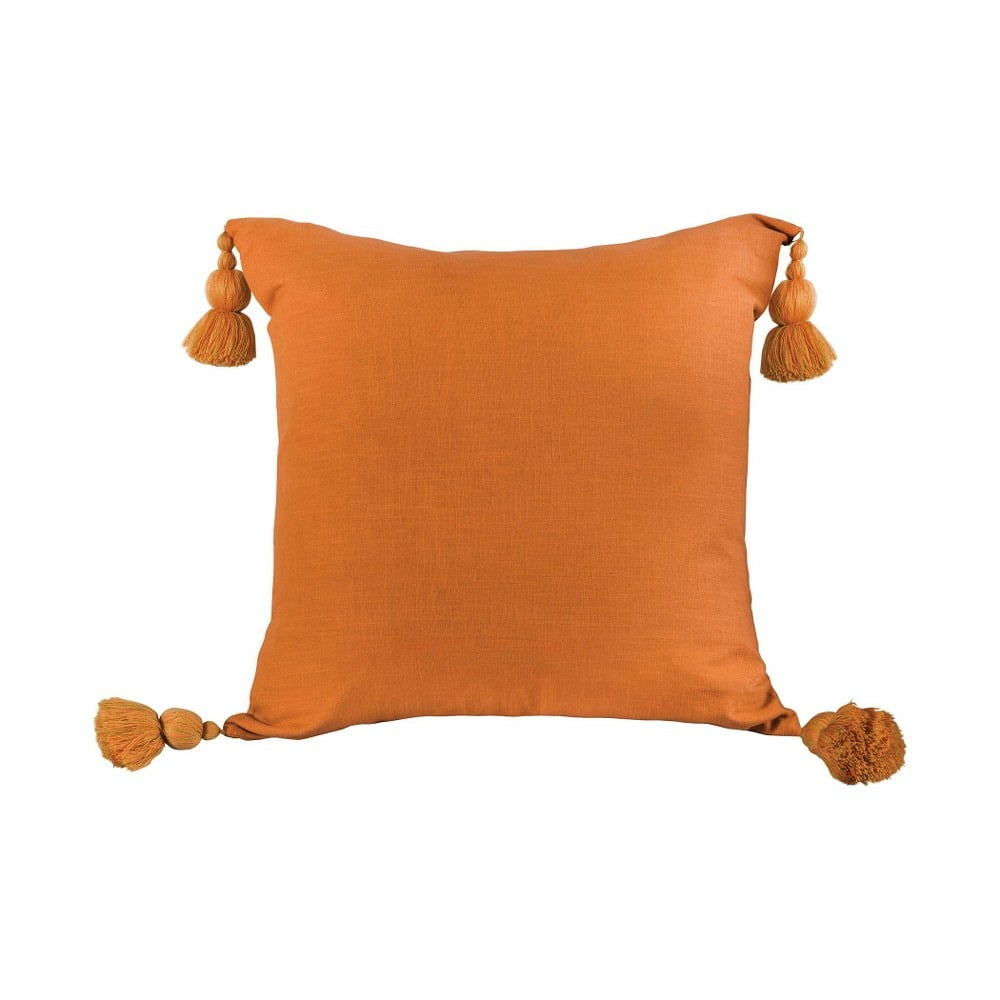 Orange Pillow Cover with Tassles 24x24inch Pillow Cover Only Ochre