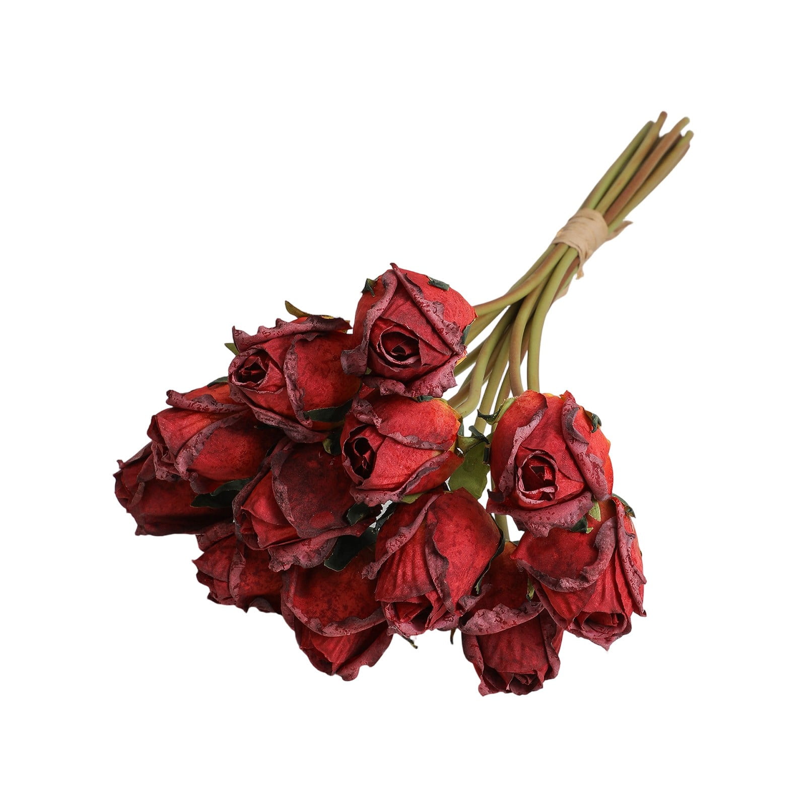 Artificial Rose Bouquet for Home Decor Faux Silk Flower Arrangement with Burnt Edge Petals Vintage Style Fake Flowers for Dining Table Centerpiece and Wedding Decoration