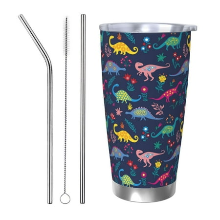 

Lukts Dinosaur Flowers for 20OZ Car Cup Stainless Steel Direct Drinking Straw Thermos Cup Suitable for Office Travel and Car-Straw Three-piece Set