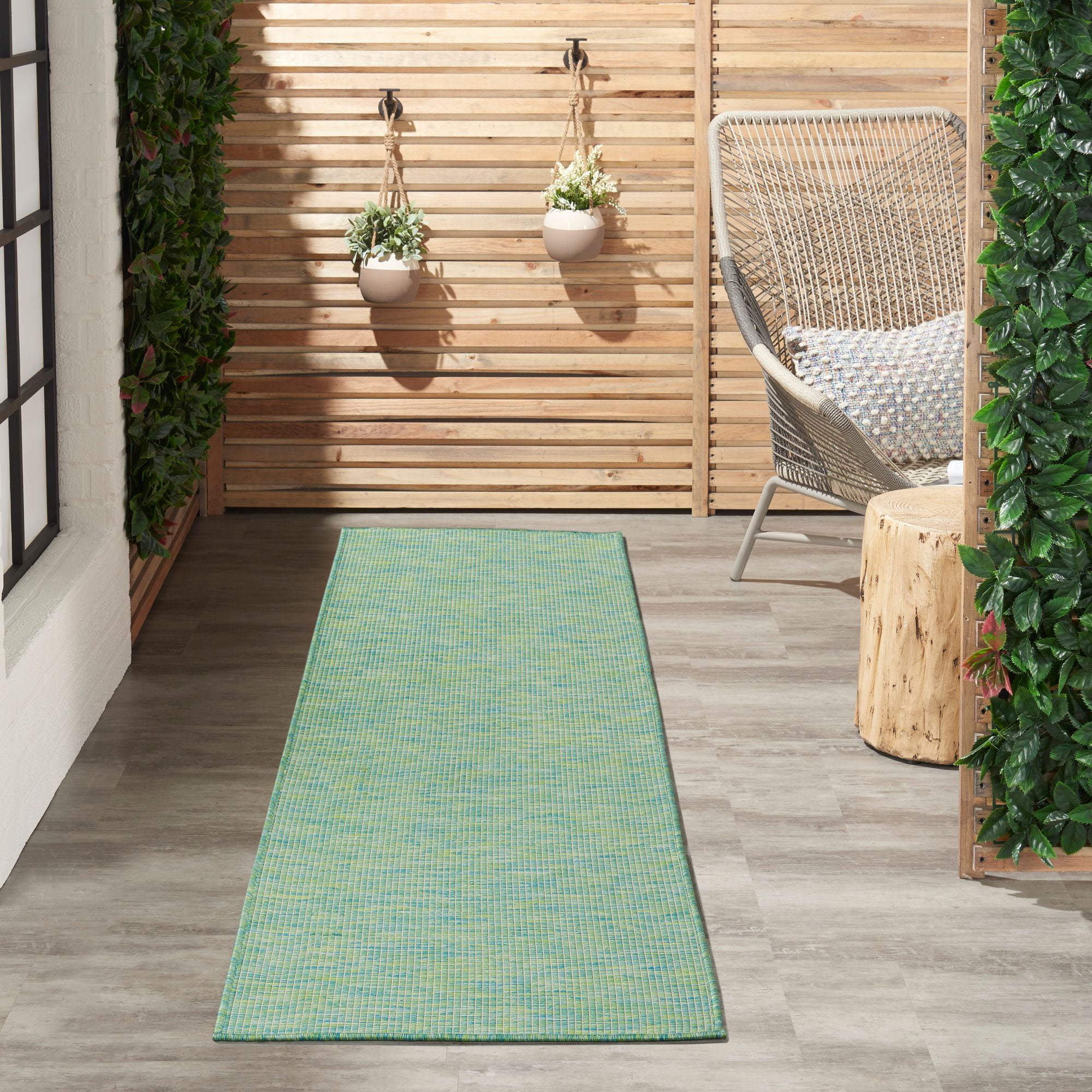 Nourison Positano Solid Indoor Outdoor Rug Blue Green 2' x 6'