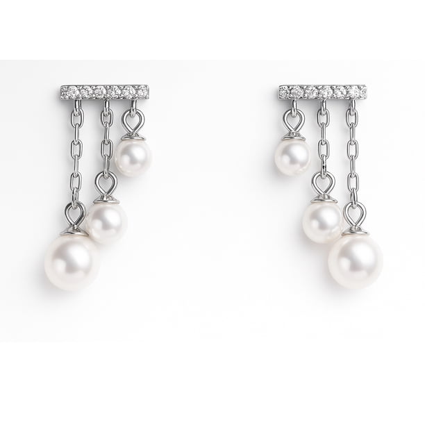 Aretes de plata .925 BELLAPLATA MF broquel Gotas de perla con perlas naturales y circonias brillantes