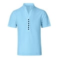 thumbnail image 5 of YLSDY Men's Henley T-Shirts Short Sleeve Classic Tops Band Collar Casual Basic Tees Button Summer Trendy Sky Blue M, 5 of 9