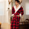 thumbnail image 2 of GFDYREE Men's Warm Fleece Robe with Hood, Plaid Big and Tall Bathrobe, 2 of 7