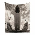 thumbnail image 1 of Vintage Airplane Soft Flannel Fleece Throw Blanket, Turboprop Airplane Nose Close up View and Cloudy Sky Aviation Historic, Cozy Plush for Indoor and Outdoor Use, 60" x 80", Sepia White, by Ambesonne, 1 of 6