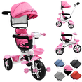 thumbnail image 1 of Triciclo Evolutivo para Niños Giratorio 360 con Luz y Sonido Ruedas de Eva Toldo y Bastón de Empuje - Rosa Claro, 1 of 7
