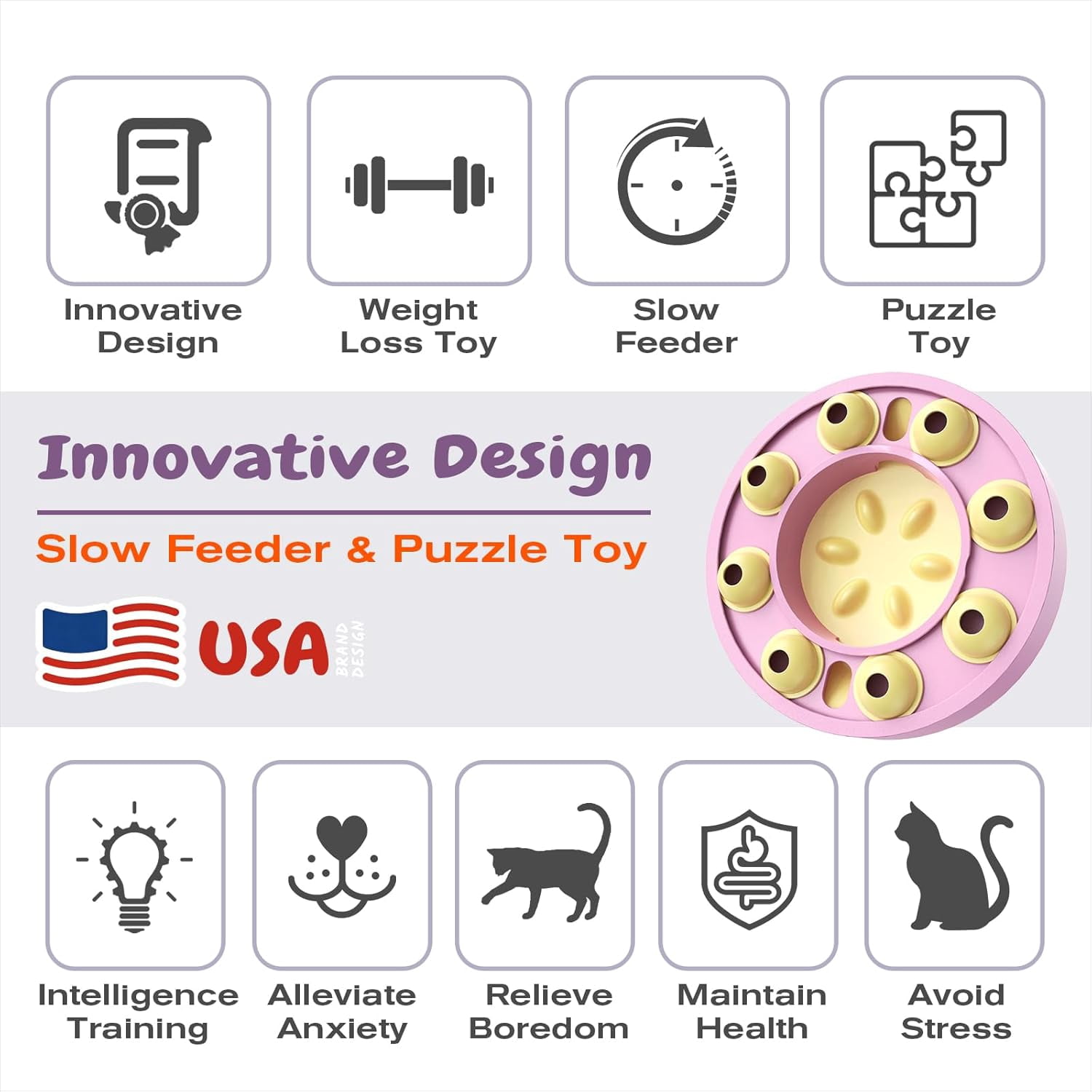 KADTC Cat Puzzle Toy for Cats Indoor, Slow Feeder Bowl for Fast Eaters, Interactive Kitten Enrichment Pink Toy