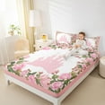 thumbnail image 4 of Feelyou Pink Castle Print Twin Sheet Sets for Kids, Romantic Spring Rose Floral Twin Fitted Sheet, Fairy Tale Princess Flat Sheet, Luxury Bedroom Decor, 3pcs, 4 of 7