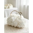 thumbnail image 6 of Women's White Floral Ruffle Clutch Purse Elegant Evening Bag Metal Handle Wedding Party Handbag, 6 of 7