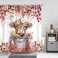 thumbnail image 3 of Red Shower Curtain, Boho Plant Eucalyptus Leaves Floral Funny Highland Cow Bath Curtain, Farmhouse Animals Bathroom Accessories Botanical for Bathroom Curtain Set with Hooks, 72X72in, 3 of 5