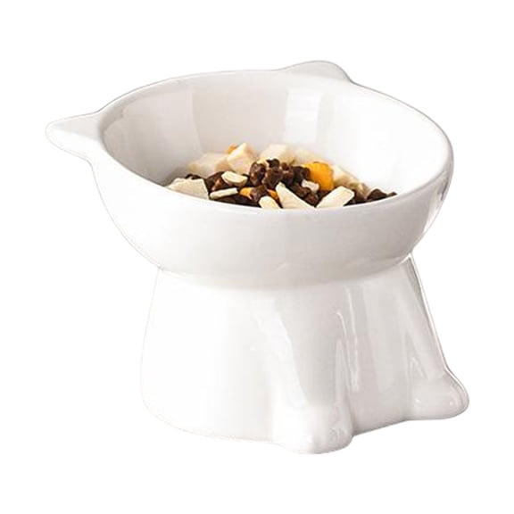 Cat Bowl, Large Capacity Slanted Design Wide Mouth Angled Food Dish Plastic Pet Feeding Station Water Dish Dishwasher Safe Stress Relief Elevated Tilted Feeder Stand White