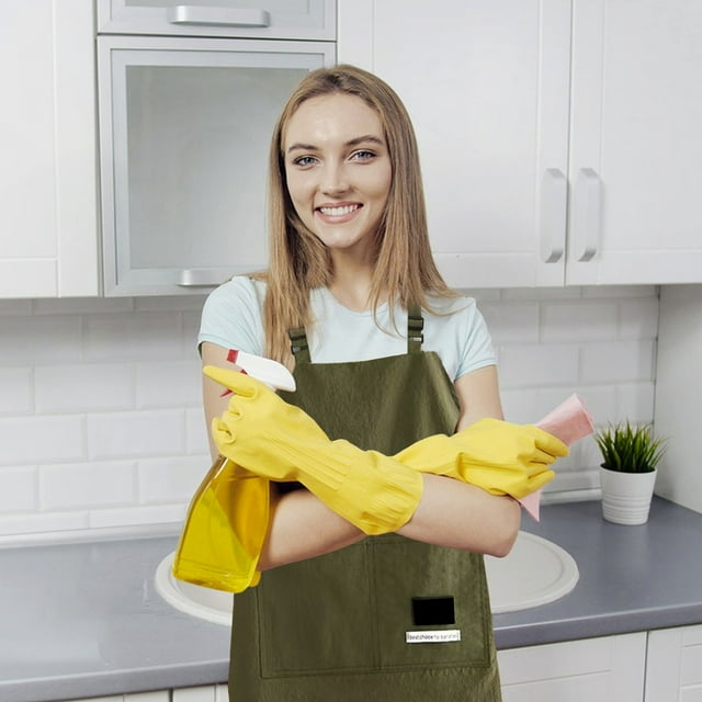 Tablier Imperméable Réglable avec Poches pour Cuisine / Gilet de Cuisine Unisexe / Vêtements de Travail Résistant à l'Huile pour Maison Studio / Polyester / 68x74cm / Noir, Rouge, Vert, Kaki