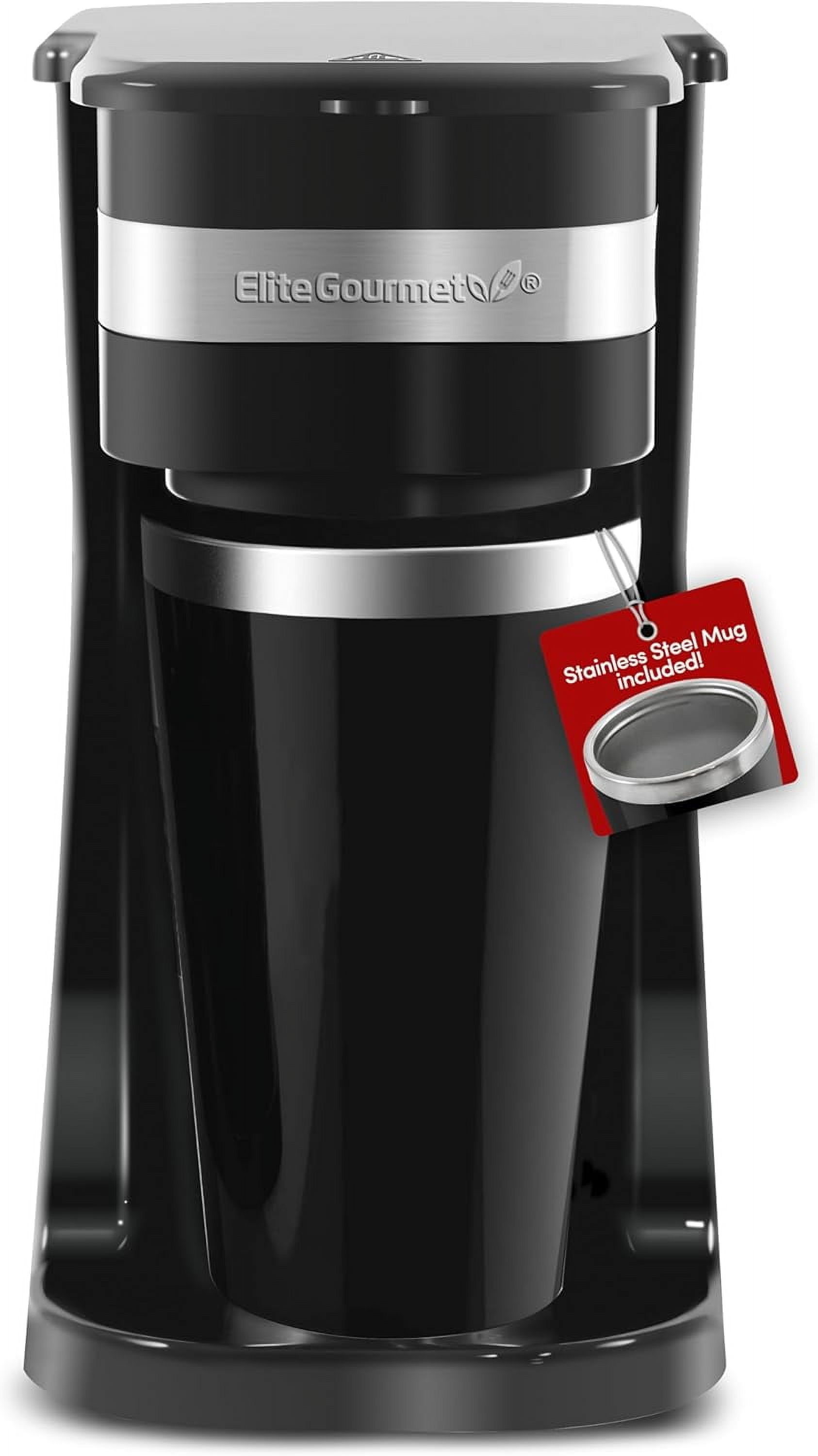 Elite Gourmet Single Serve Personal Coffee Maker with Stainless Steel Travel Mug