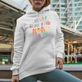 thumbnail image 2 of Distressed Overstimulated Moms Club - Retro Rainbow & Flowers Art Mother's Day Merch Gift, White Hooded Sweatshirt or Hoodie, Small, 2 of 5