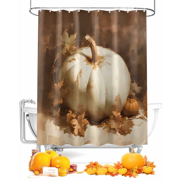Fall White Shower Curtain Set ,Waterproof Fabric Shower Curtains Pumpkin Retro Oil Painting Style Maple Leaves Shower Curtains for Bathroom,Bathroom Decor 36"x72"