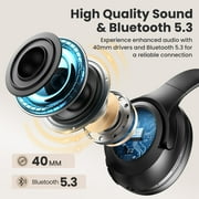Noise Canceling Headphones, Wireless Bluetooth Headphones with Clear Mic, Comfort Fit, Deep Bass Over Ear Headphones Foldable for Travel Home Office Sport