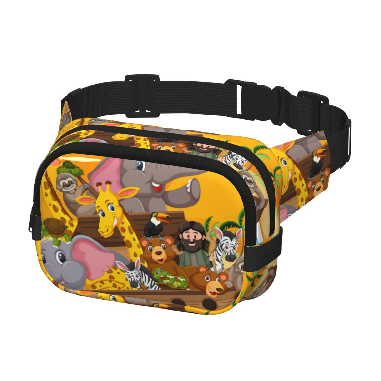 Picia Animals on Noah's Ark1 Print Square Double-Layer Waist Bag Mini Adjustable Waist Belt Bag Exercise Running Travel Hiking