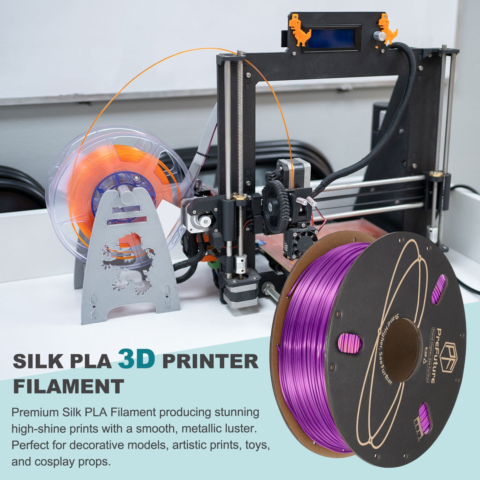 Uxcell Silk PLA Filament 1.75mm 1KG/2.2LB High Shine 3D Printer Filament, Enhanced Toughness, Dimensional Accuracy +/- 0.02mm for 3D Printer, Purple