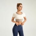 thumbnail image 3 of Fake Two-Piece Color Block Yoga Short-Sleeved Braless Sports Top (Ivory White, S), 3 of 4