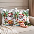 thumbnail image 2 of Christmas Outdoor Waterproof Pillow Covers, Coastal Santa Claus Ocecan Beach Cocount Tree Decorative Square Throw Pillowcase Sofa Cushion Sham for Patio/Couch/Chair, 26"x26" 2 Pack, 2 of 8